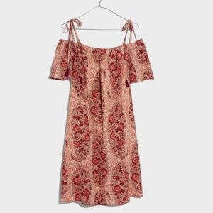 Madewell NWT Watercolor Paisley Silk Cold Shoulder Tie Shoulder Dress SZ M